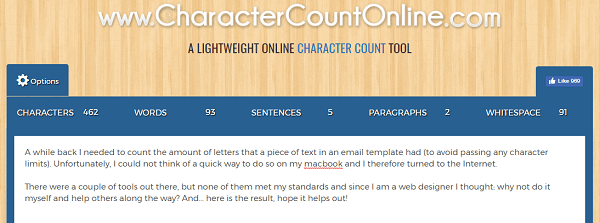 Use CharacterCountOnline.com para contar caracteres, palavras, parágrafos e muito mais.
