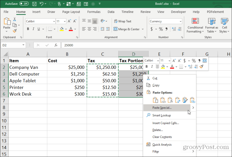 colar especial no Excel