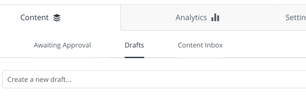 Opção de criar um novo rascunho em Rascunhos na guia Conteúdo em sua conta do Buffer.