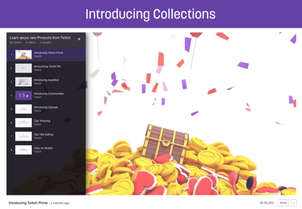 O novo recurso Coleções permite que os streamers exibam e promovam seus melhores vídeos no Twitch.