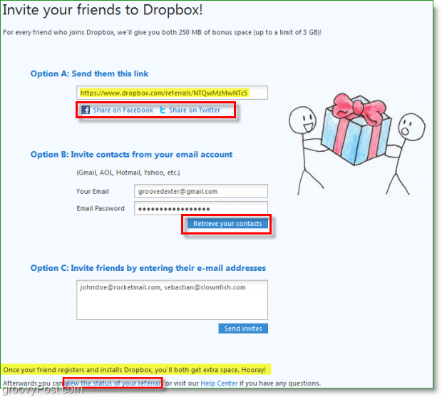 Captura de tela do Dropbox - muitas maneiras de compartilhar seus convites para o dropbox