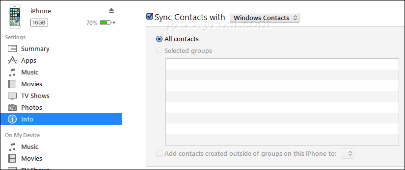 sincronizar contatos do iphone com os contatos do windows usando o itunes