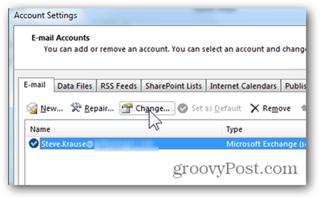 Adicionar Caixa de Correio Outlook 2013 - Clique em Alterar