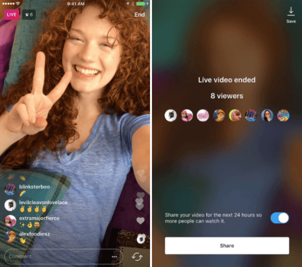 O Instagram introduziu a capacidade de compartilhar um replay de vídeo ao vivo no Instagram Stories por 24 horas.