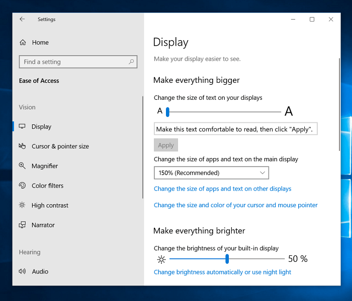 Tornar todas as configurações de exibição do Windows 10 maiores