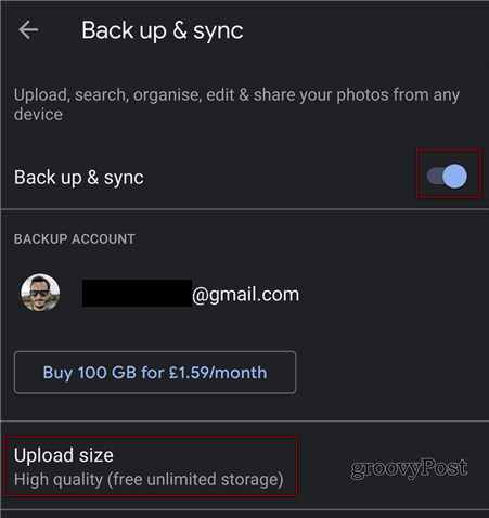 Backups e sincronização do Google Fotos
