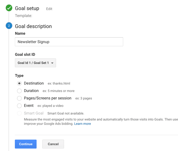 Configure o Google Analytic Goals para Instagram Stories, Etapa 6.