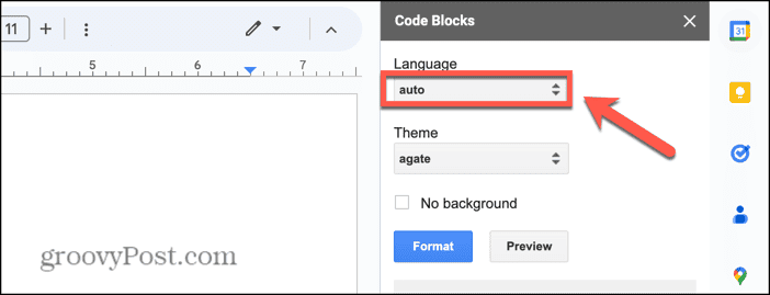 código do Google Docs bloqueia idioma