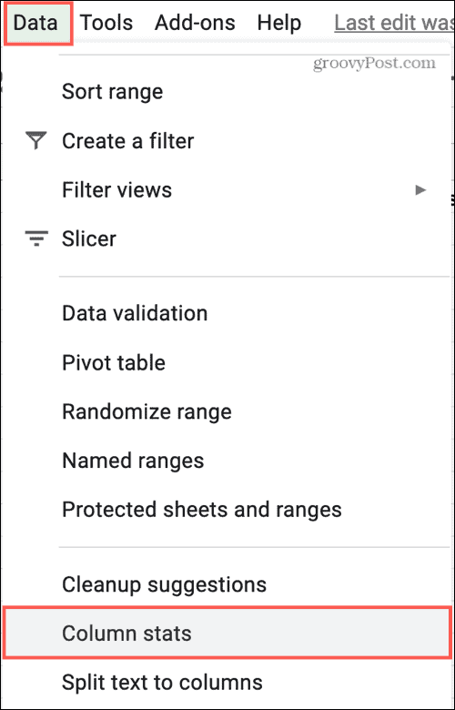 Estatísticas da coluna de dados no Planilhas Google