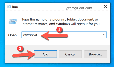Abrindo o Visualizador de Eventos usando Executar no Windows
