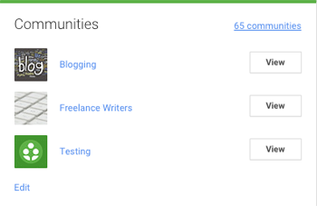 comunidades do google + listadas em um perfil