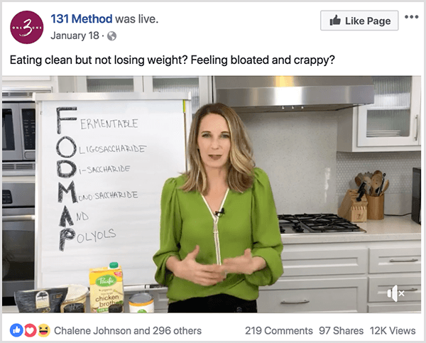 A página 131 do Método no Facebook publica um vídeo sobre alimentação limpa.