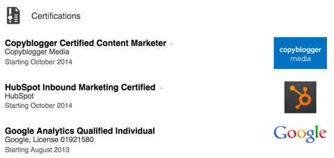 seção de certificações do LinkedIn