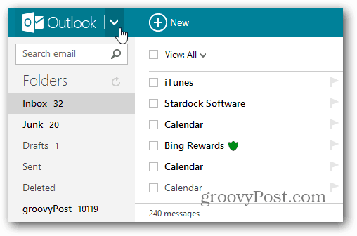 Menu do Outlook