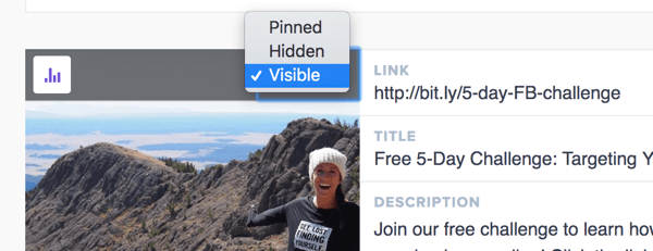 Link in Profile permite que você defina links como visíveis, ocultos ou fixados.
