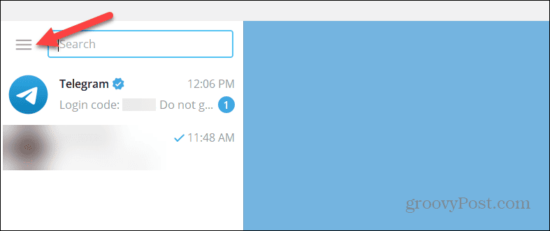 Botão de menu no aplicativo de desktop Telegram