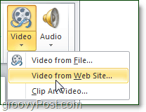 Opção de vídeo do site no PowerPoint 2010
