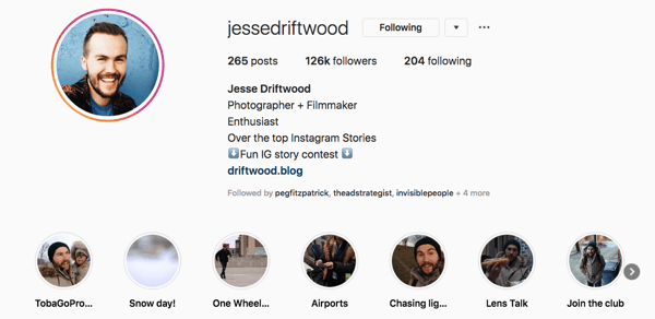 Perfil do Instagram de Jessie Driftwood.
