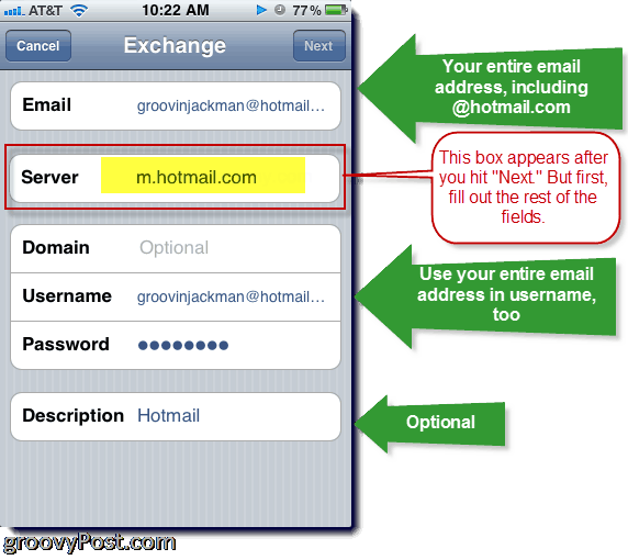 Adicionando o Hotmail Exchange ActiveSync ao iPhone