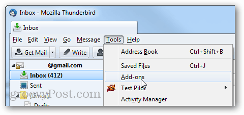 ferramentas thunderbird> complementos