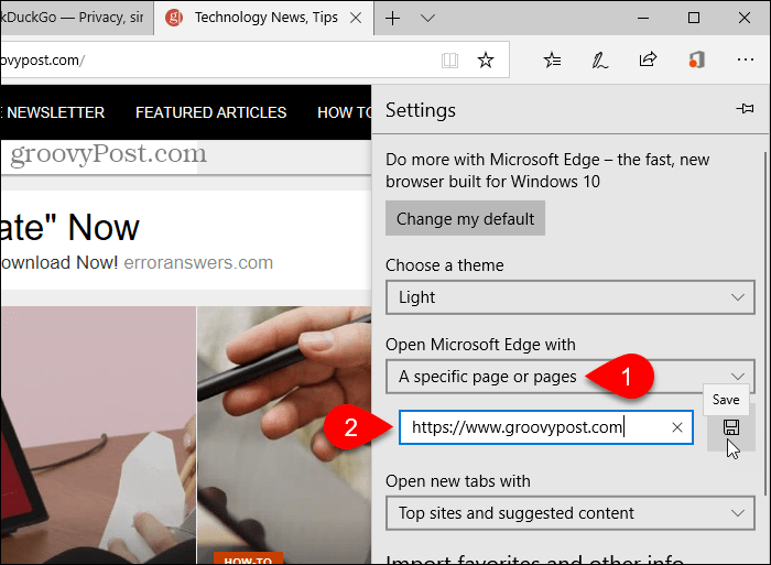 Salve um URL para o Microsoft Edge aberto com a opção
