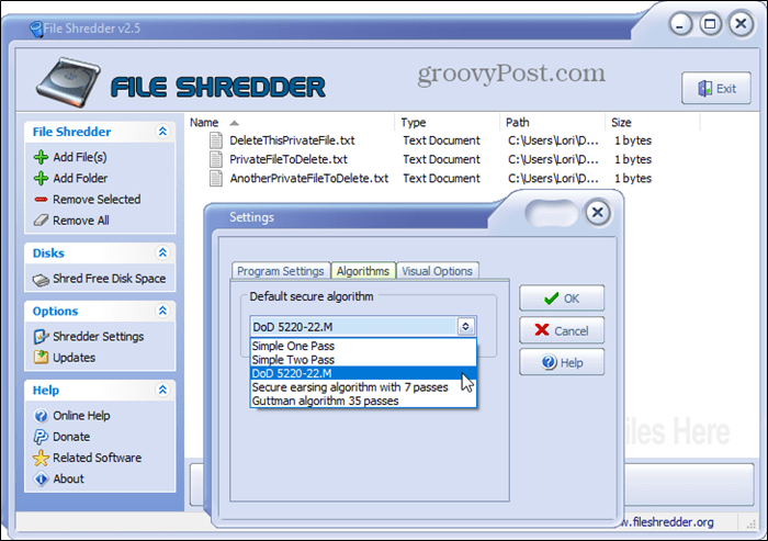 Ferramenta de exclusão segura de File Shredder para Windows