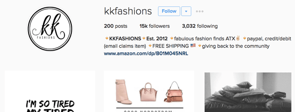 kk modas instagram bio