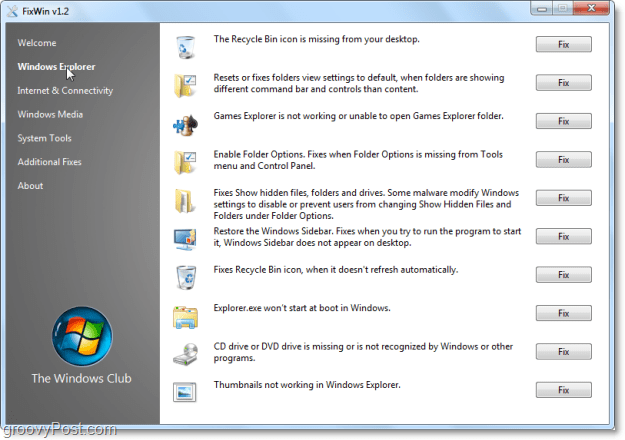 FixWin Windows Explorer corrige a captura de tela