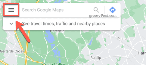 Ícone do menu de hambúrguer do Google Maps