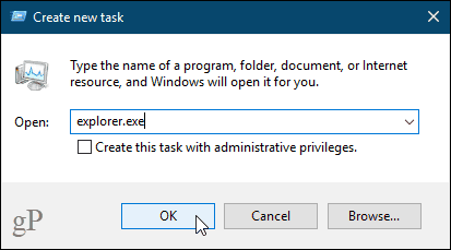 Criar nova caixa de diálogo de tarefas no Gerenciador de tarefas do Windows 10