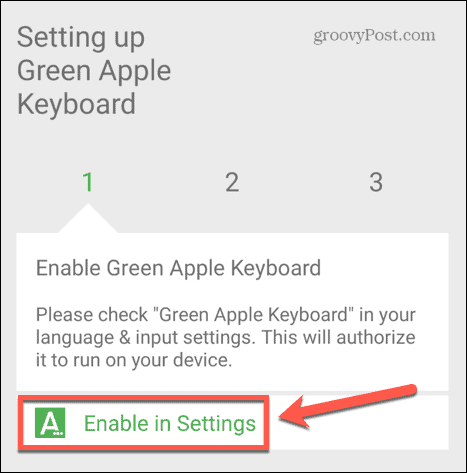 teclado de maçã verde ativado nas configurações