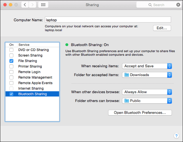 Compartilhamento Bluetooth no Mac
