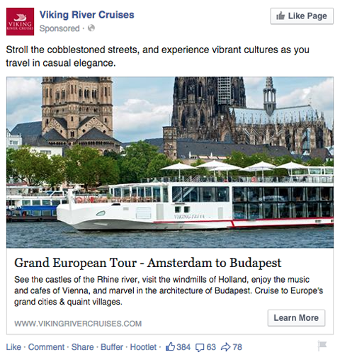 cruzeiros no rio viking anúncio no feed de notícias do Facebook