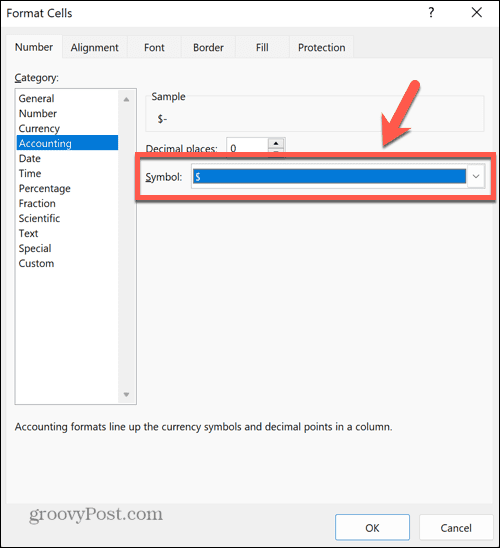 lista suspensa de símbolos do Excel