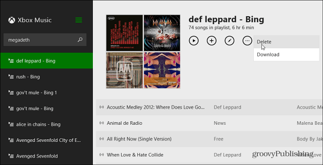 Excluir lista de reprodução Xbox Music