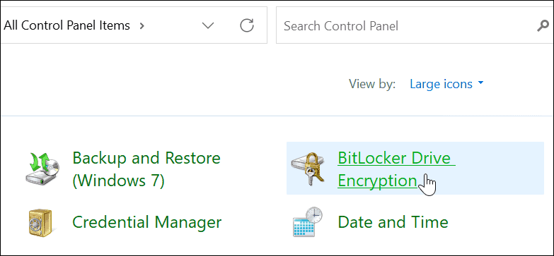 Painel de controle de segurança do BitLocker