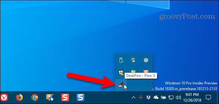 Clique no ícone DeskPins na bandeja do sistema do Windows para obter um alfinete