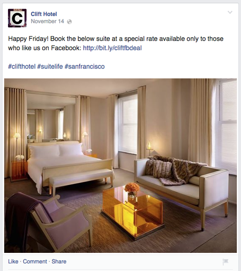 clift hotel facebook upate