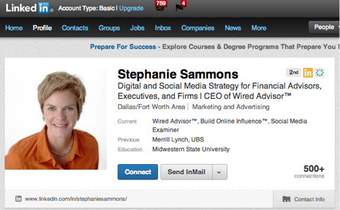 perfil do LinkedIn de stephanie sammons