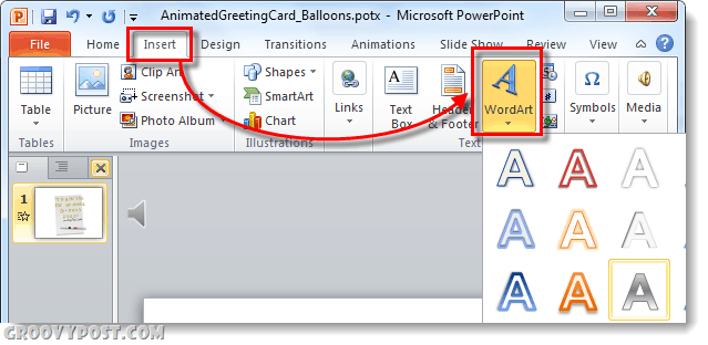 inserir wordart no powerpoint 2010 e-cards