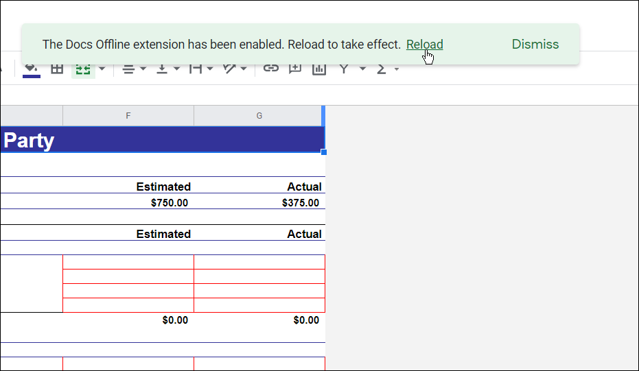 recarregue para concluir a instalação da extensão use o google docs offline