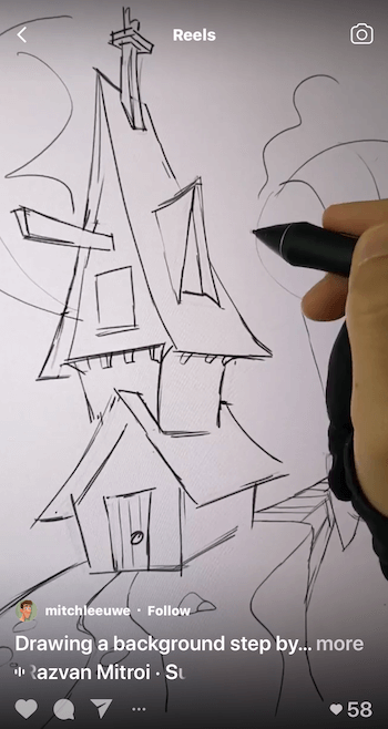 exemplo de um carretel do instagram mostrando um tutorial de desenho passo a passo