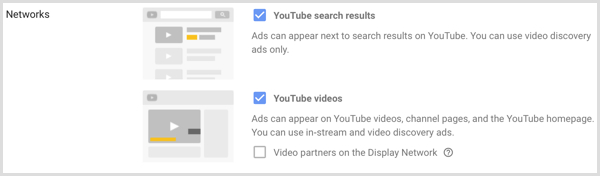 Configurações de rede para campanha do Google AdWords.