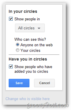 configuração de exibição do círculo de perfil do google +