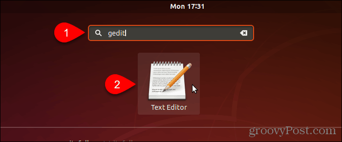 Pesquise e abra o gedit no Ubuntu