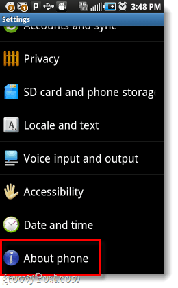 menu de configurações do android sobre o telefone