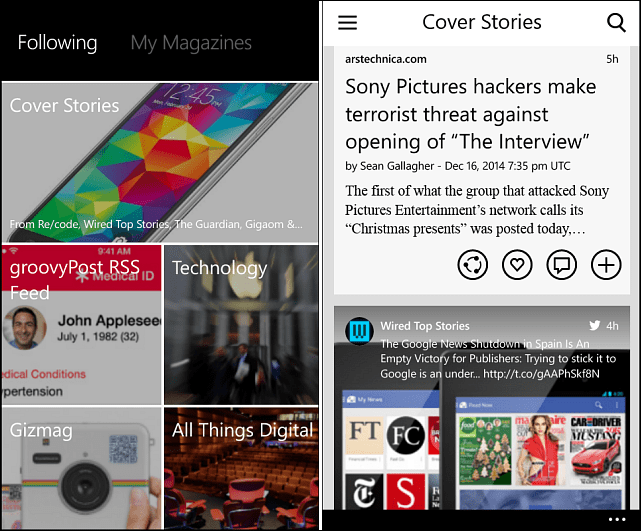 Flipboard finalmente disponível para telefones com 512 MB do Windows