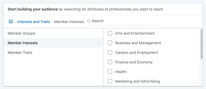 segmente os anúncios do LinkedIn por interesses dos membros