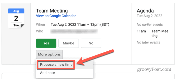 google calendar gmail propor novo horário