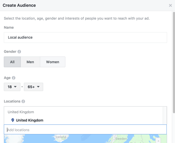 O Facebook permite que você direcione uma postagem otimizada para locais específicos.